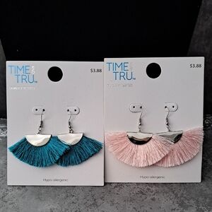 Time and Tru Teal and Pink Fringe Earrings